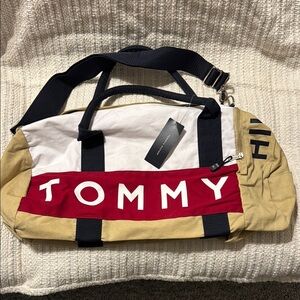 Tommy Hilfiger Men's Red and Tan Duffel Bag